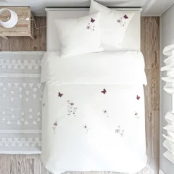 Housse de couette percale de coton broderies et plis plats DR.LORENZA - Blanc