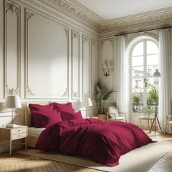 Housse de couette percale coton TERTIO® - Bordeaux Rouge vin
