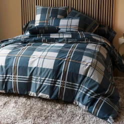 Housse de couette percale à carreaux CHRISTOPHE bleu