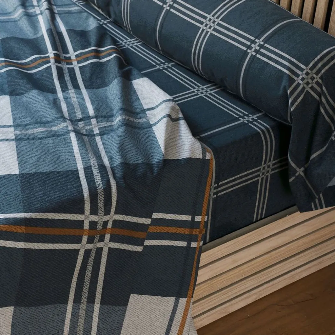 Housse de couette percale à carreaux CHRISTOPHE bleu