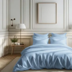 Housse de couette percale de coton TERTIO® - Bleu ciel