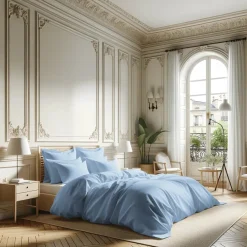 Housse de couette percale de coton TERTIO® - Bleu ciel