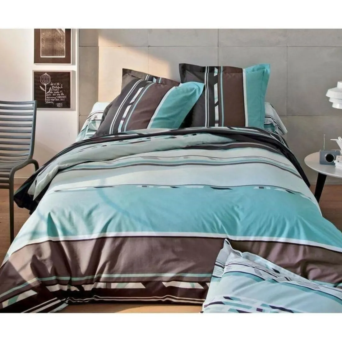 Housse de couette rayures fantaisie - bleu