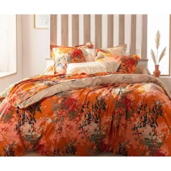 Housse de couette réversible JULLIETTE orange en coton