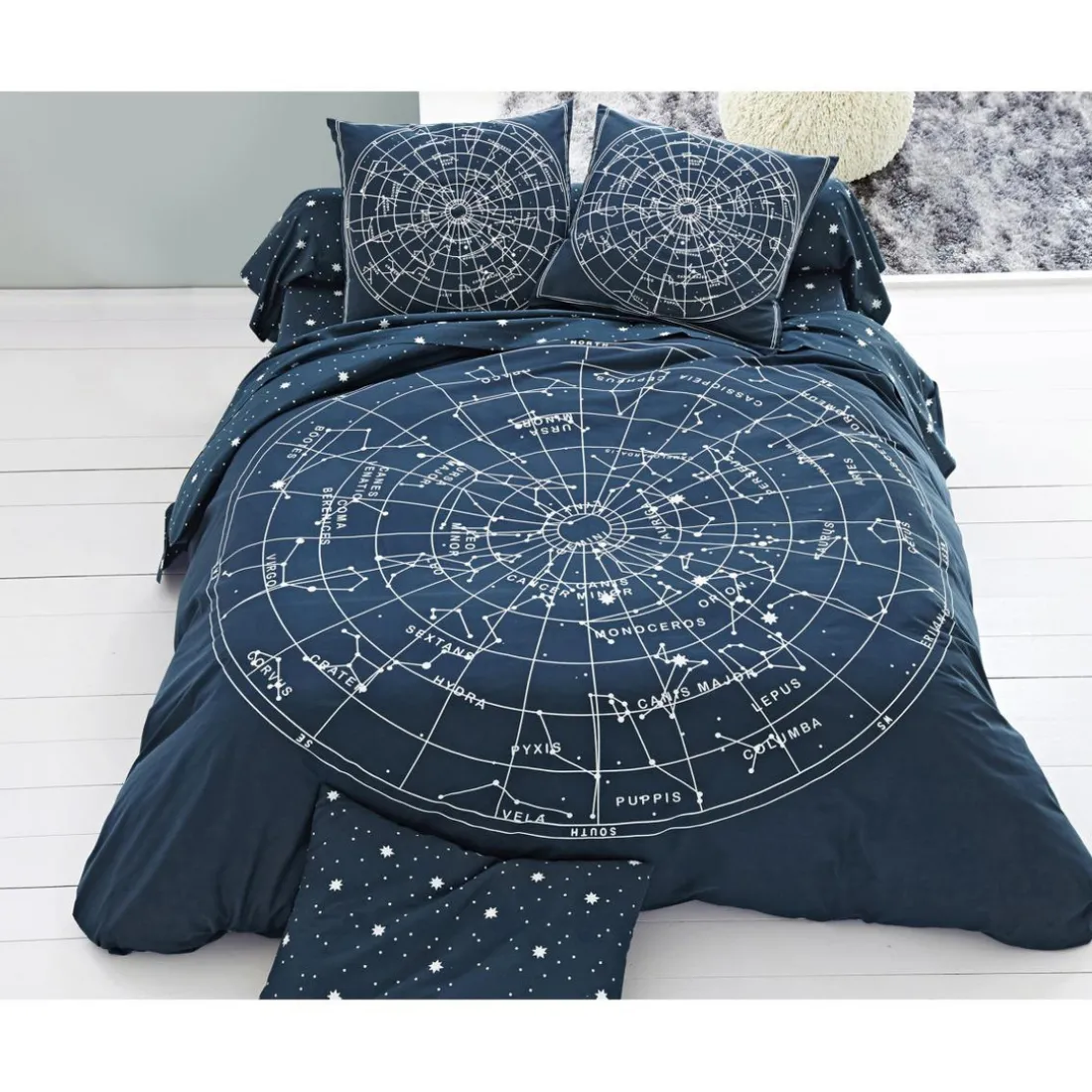 Housse de couette réversible CONSTELLATION bleu en coton