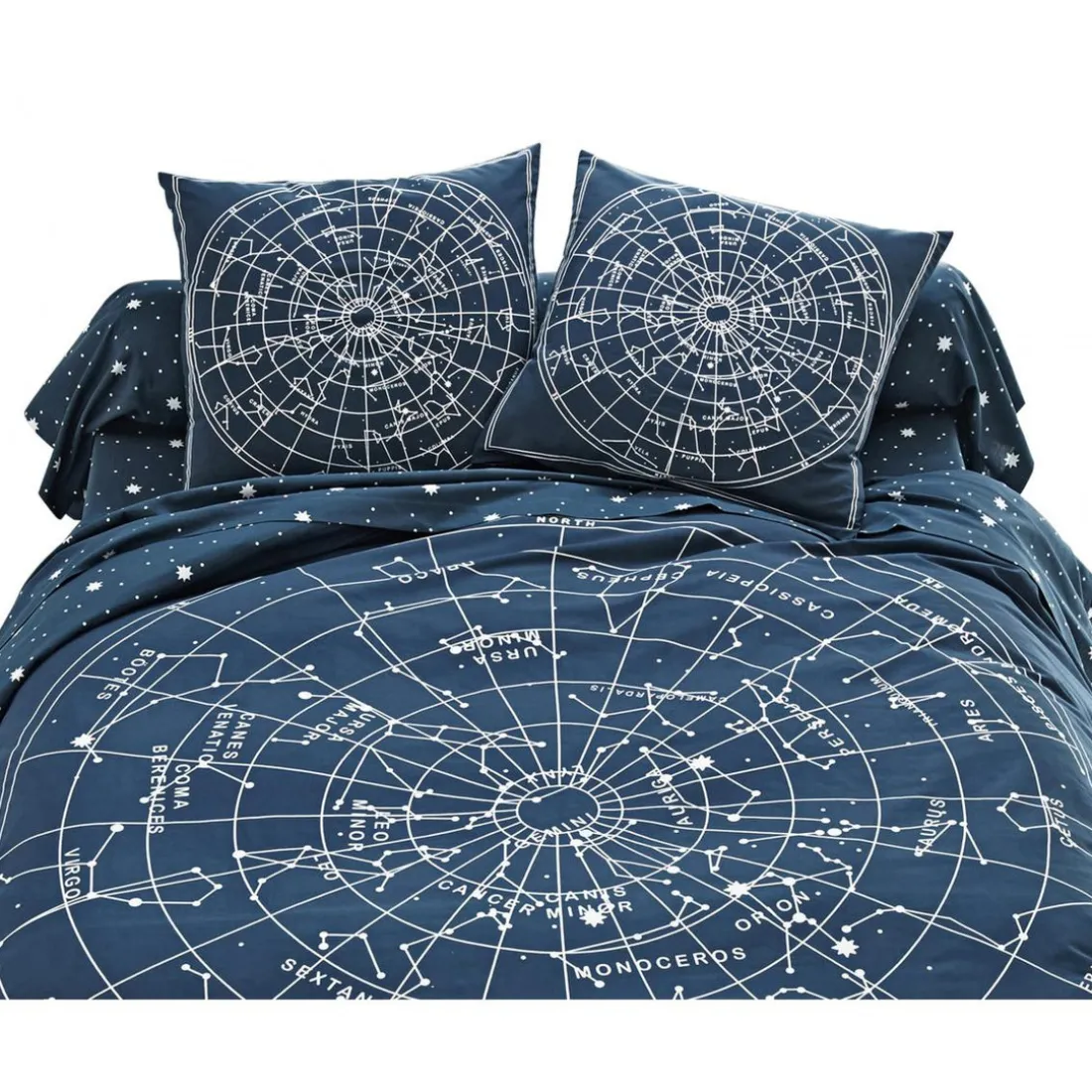 Housse de couette réversible CONSTELLATION bleu en coton
