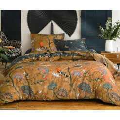 Housse de couette réversible JARDIN EXTRAORDINAIRE jaune en coton