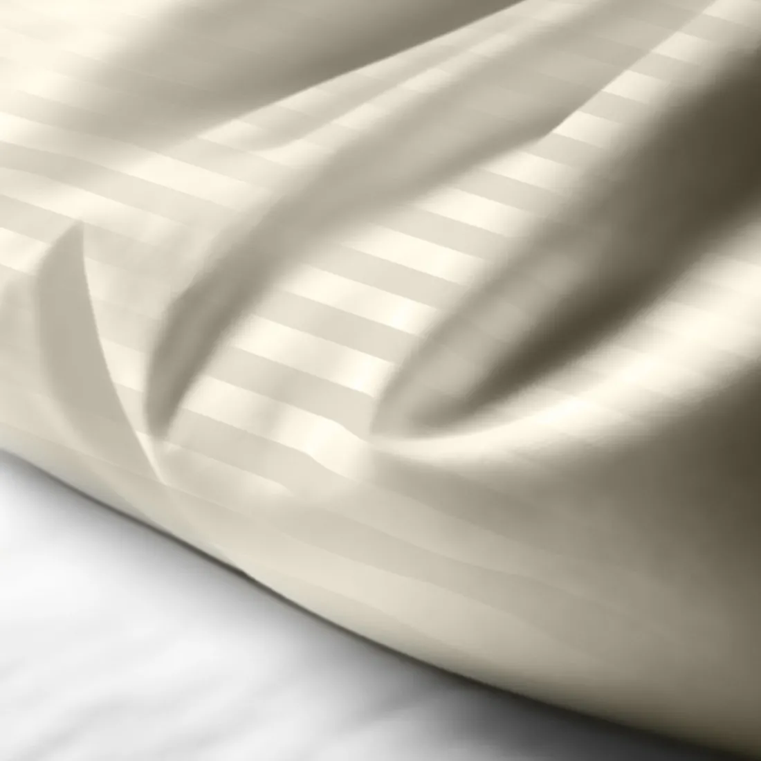 Housse de couette satin de coton 2 faces uni / rayé TERTIO® - Ecru