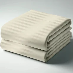 Housse de couette satin de coton 2 faces uni / rayé TERTIO® - Ecru