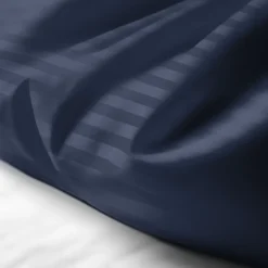Housse de couette satin de coton 2 faces uni / rayé TERTIO® - Bleu Indigo