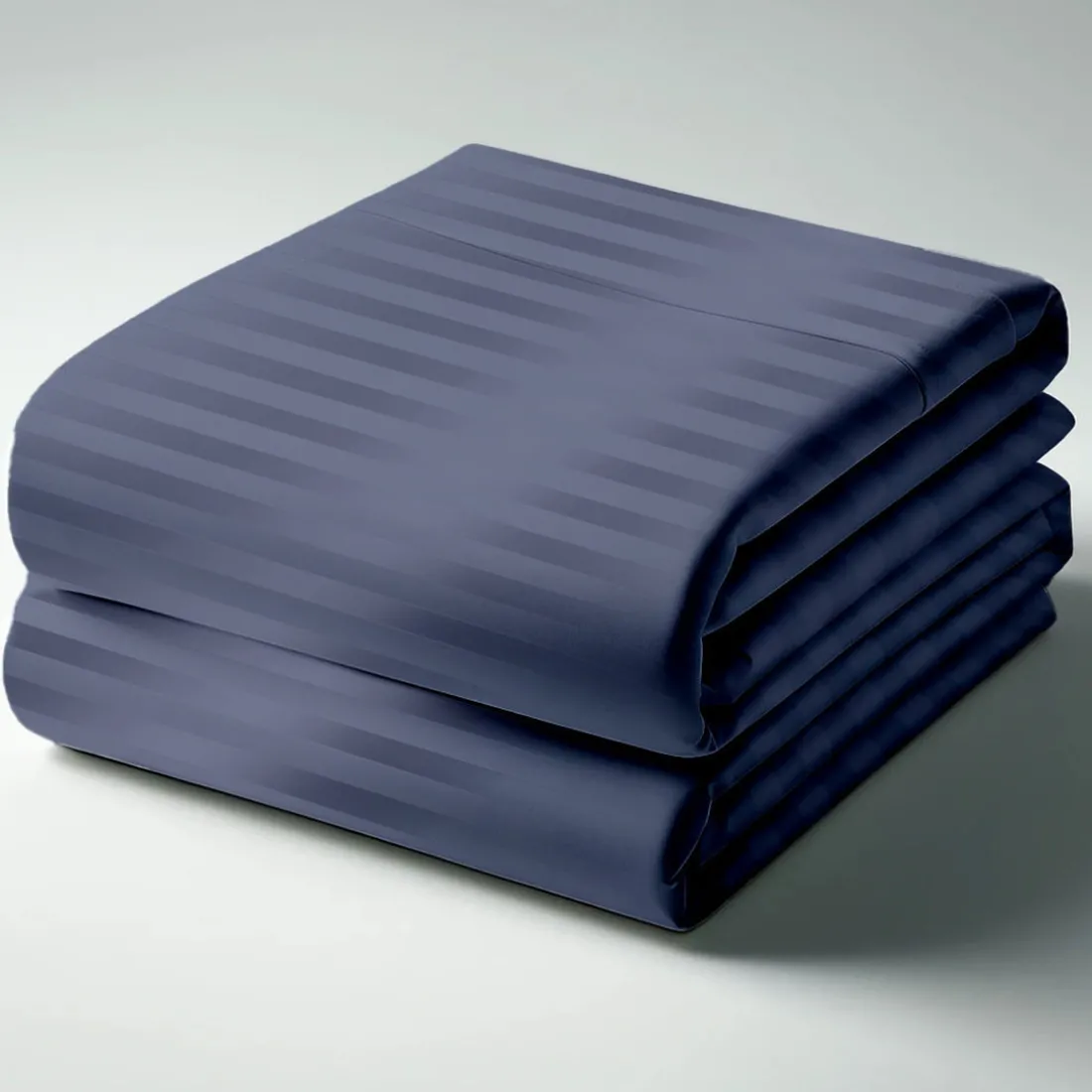 Housse de couette satin de coton 2 faces uni / rayé TERTIO® - Bleu Indigo