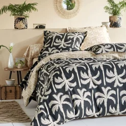 Housse de couette TOURISME palmiers design, beige en coton