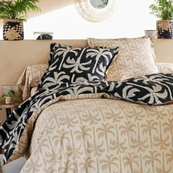Housse de couette TOURISME palmiers design, beige en coton