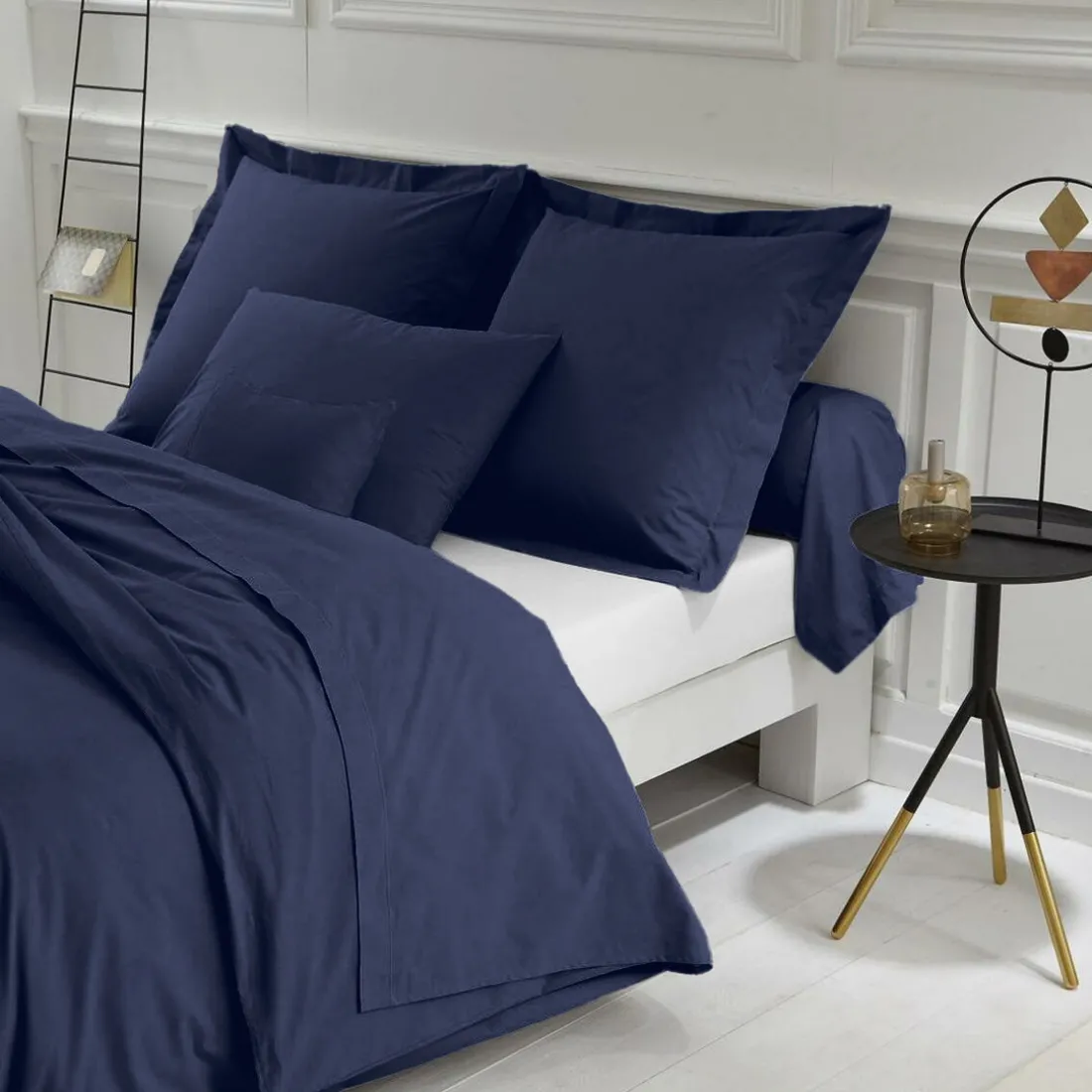 Housse de couette unie polycoton TERTIO® - Bleu Indigo