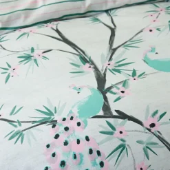 Housse de couette,motif paons et feuillage PARADE NUPTIALE multicolore