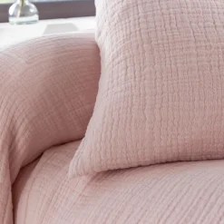Housse de coussin en gaze de coton CL.WELLS rose poudré