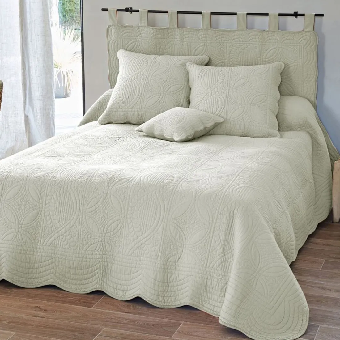 Housse de coussin, housse oreiller boutis en coton BAILLARGUES - écru