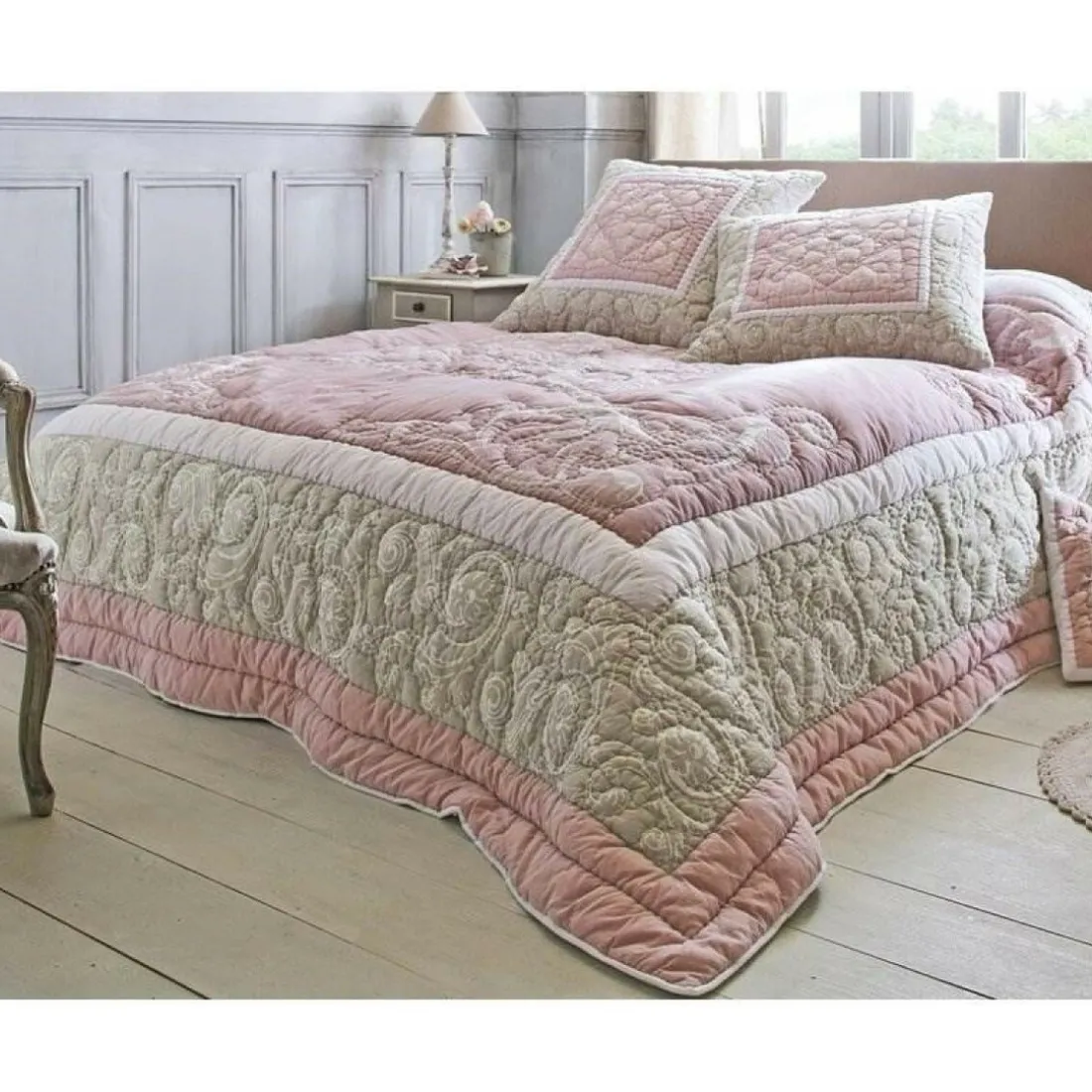 Housse d'oreiller et de coussin motif arabesques - Rose