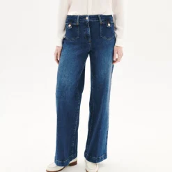 Jean droit bleu en coton