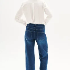 Jean droit bleu en coton