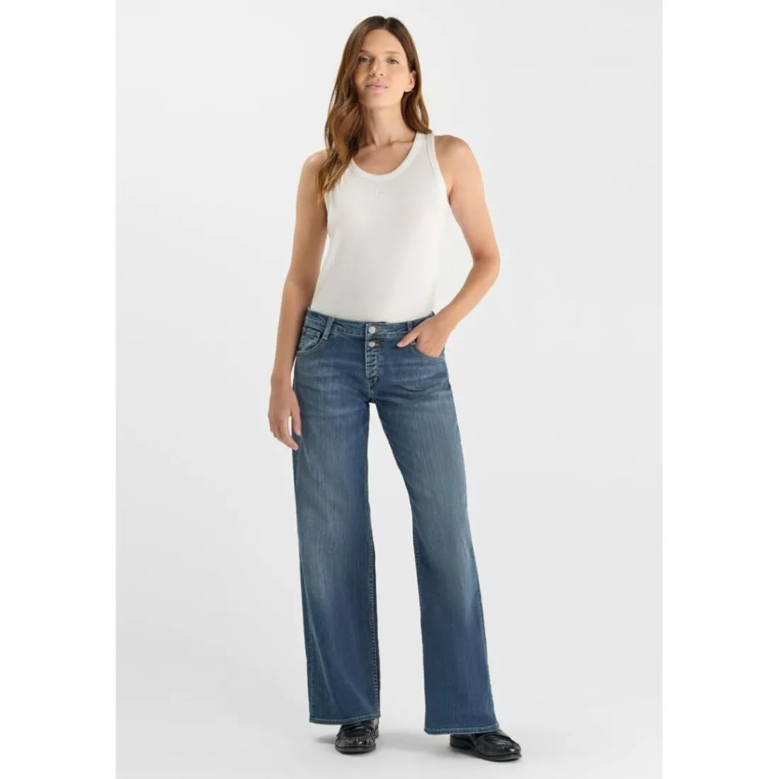 jean droit femme bleu en coton Meg