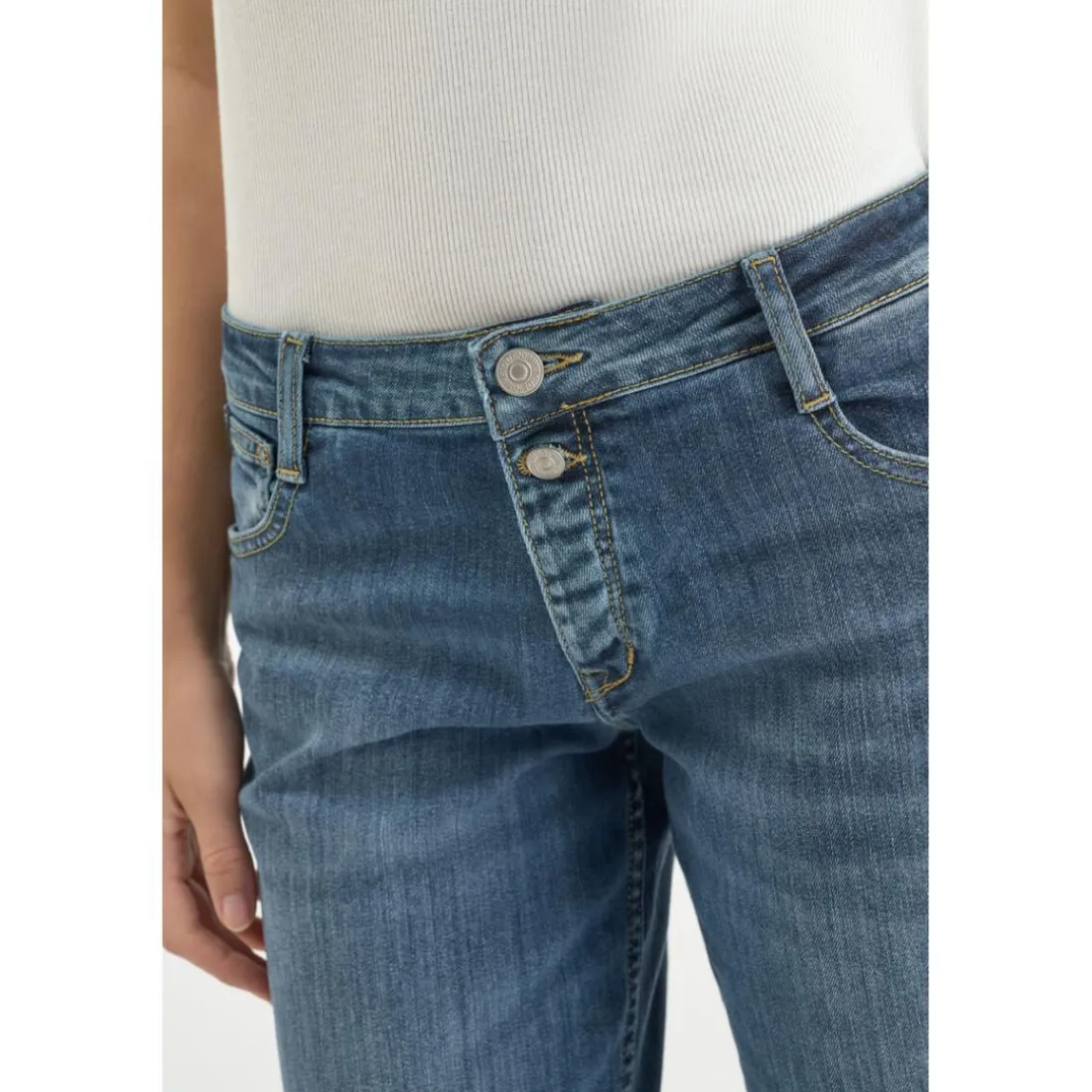 jean droit femme bleu en coton Meg