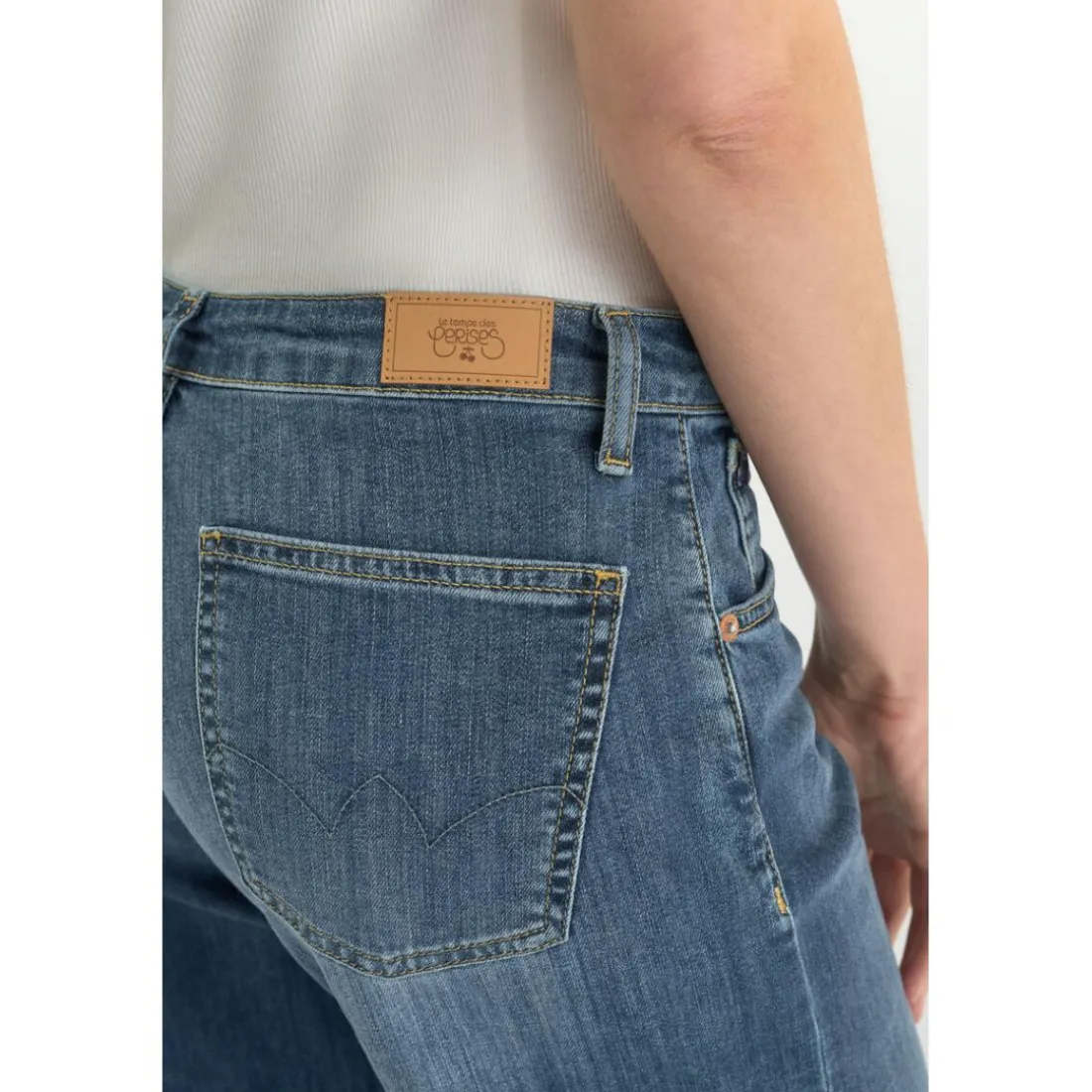 jean droit femme bleu en coton Meg