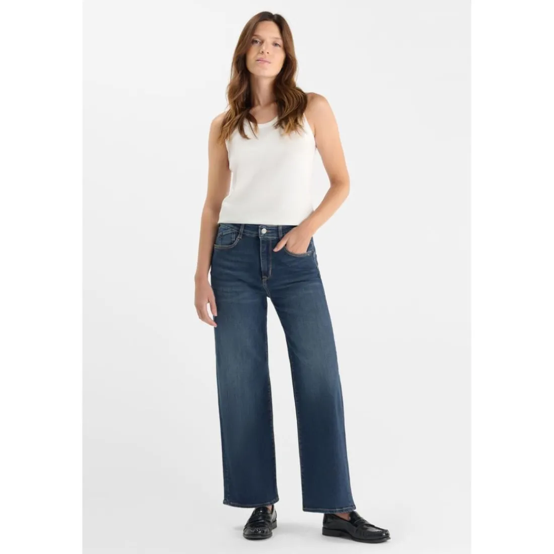 Jean droit femme bleu en coton Nora
