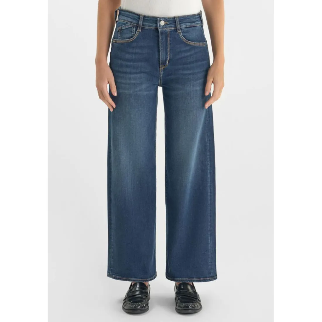Jean droit femme bleu en coton Nora