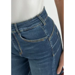 Jean droit femme bleu en coton Nora