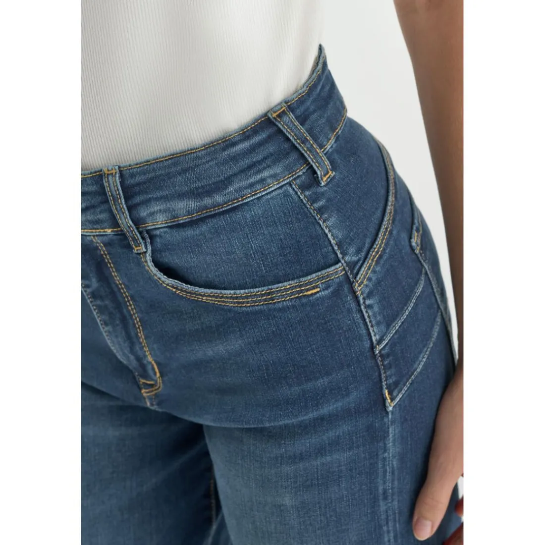 Jean droit femme bleu en coton Nora
