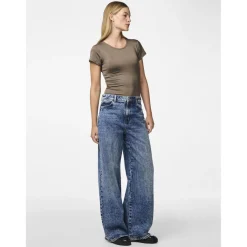 Jean droit taille haute en coton Selma bleu Amy