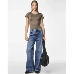 Jean droit taille haute en coton Selma bleu Amy