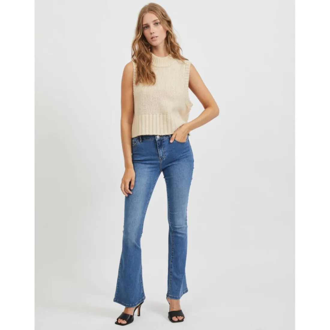 Jean flare bleu moyen en coton