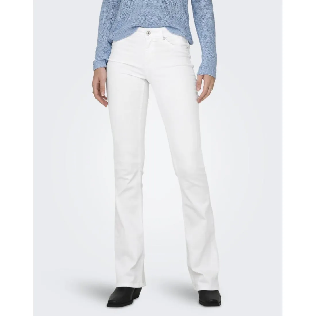 Jean flared taille moyenne blanc en coton Bella