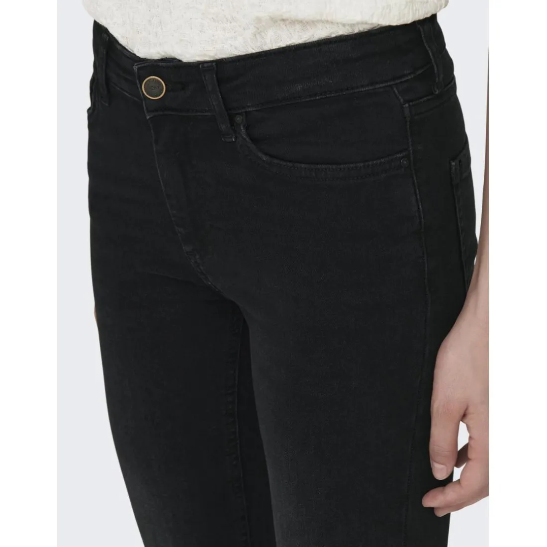 Jean flared taille moyenne noir en coton Léna