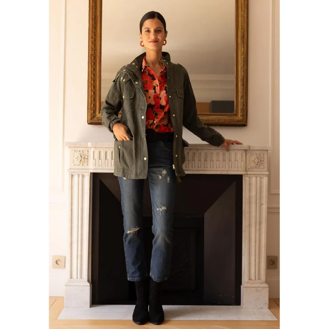 Jean large 5 poches déchiré devant femme - Denim Bleu en coton