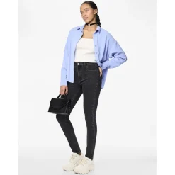 Jean skinny taille haute Dea gris en coton Fawn
