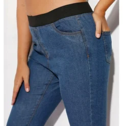 Jean taille élastique plane grandes tailles femme - Denim Foncé bleu