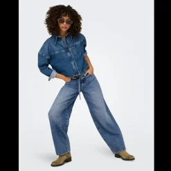 Jean Taille moyenne balloon bleu denim en coton Yas
