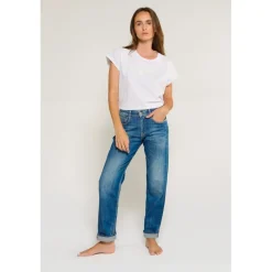 Jeans 400/17 mom BINH taille haute 7/8ème destroy bleu N°3 en coton Vivi