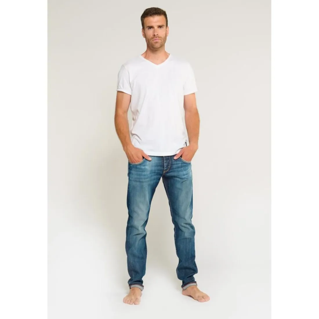 Jeans ajusté stretch 700/11, longueur 34 bleu Sammy en coton