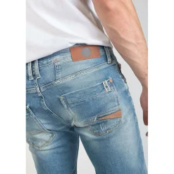 Jeans ajusté stretch 700/11, longueur 34 bleu en coton Leo