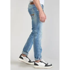 Jeans ajusté stretch 700/11, longueur 34 bleu en coton Leo
