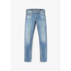 Jeans ajusté stretch 700/11, longueur 34 bleu en coton Leo