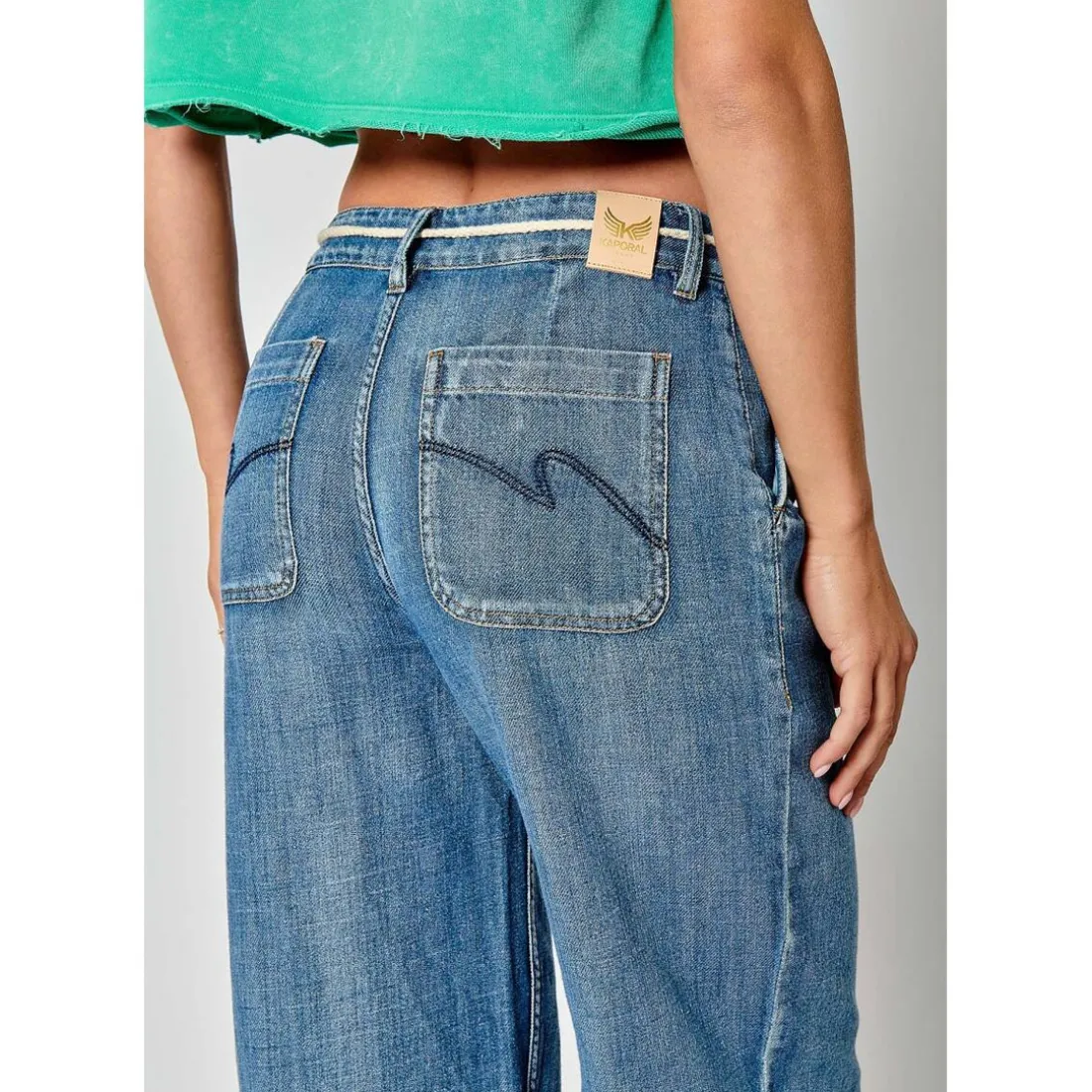 Jeans ample BRINA bleu en coton