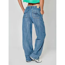 Jeans ample BRINA bleu en coton