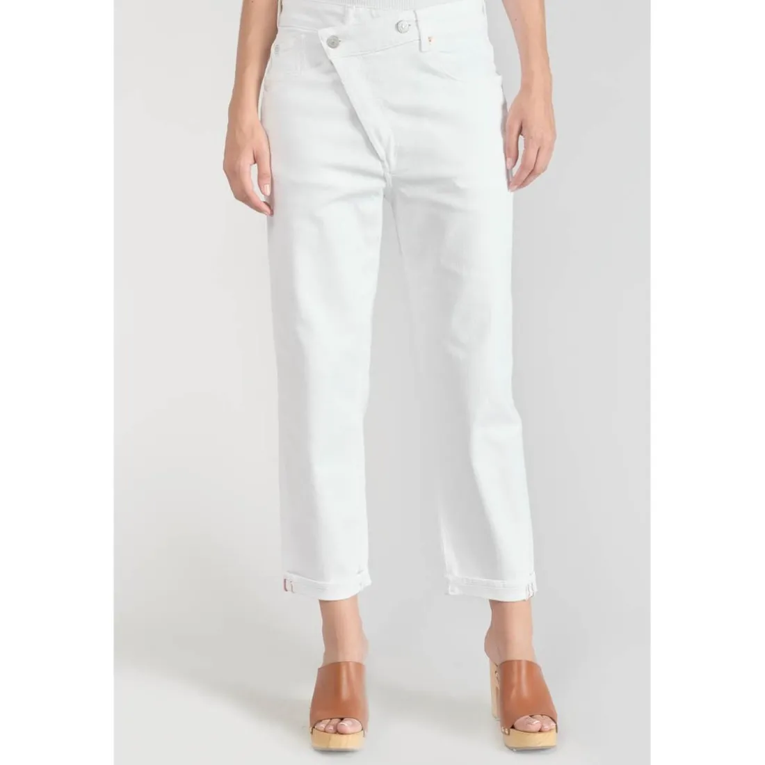 Jeans boyfit cosy, 7/8ème blanc en coton