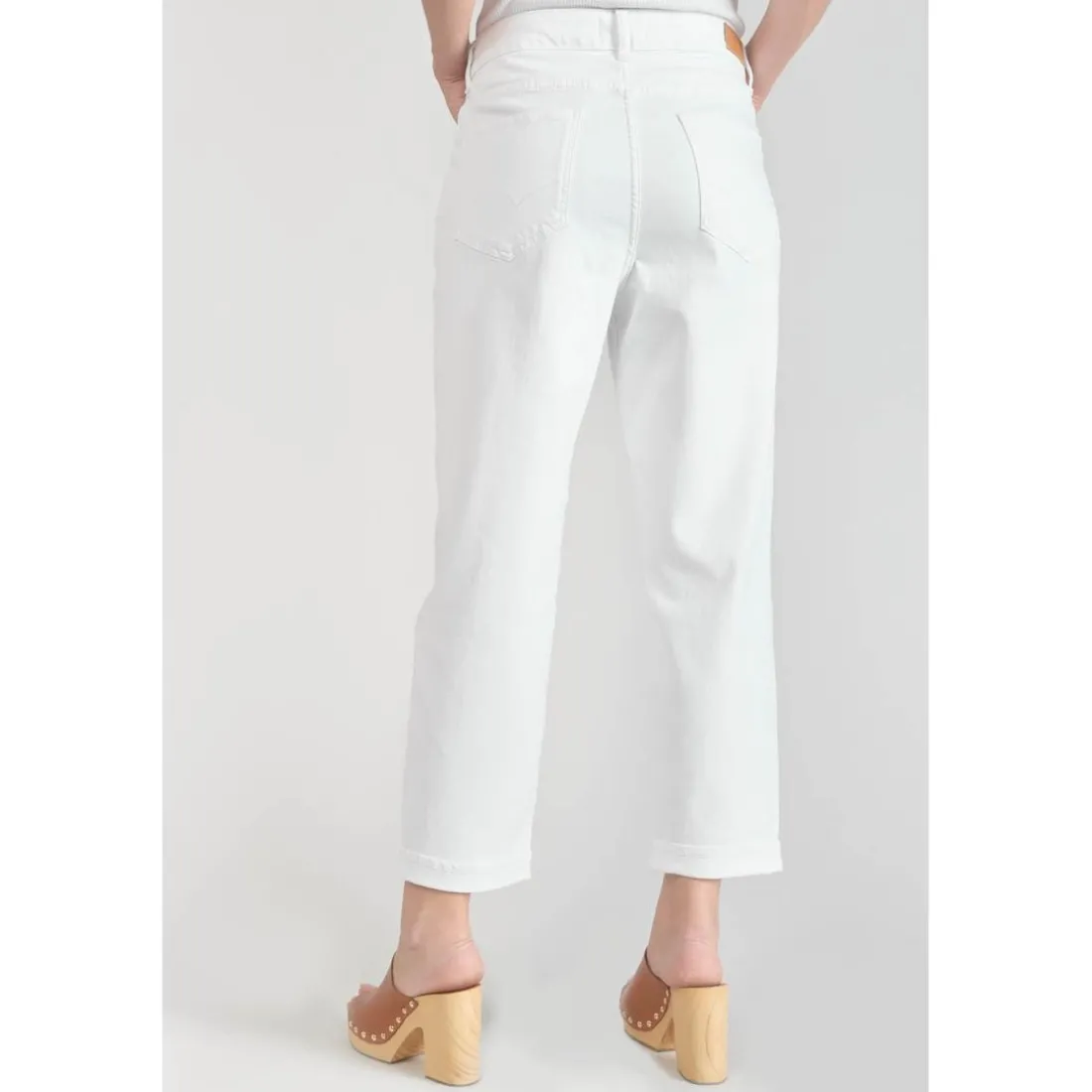 Jeans boyfit cosy, 7/8ème blanc en coton