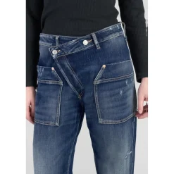 Jeans boyfit cosy, 7/8ème bleu en coton June